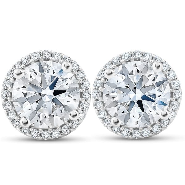 slide 1 of 3, 10k White Gold 2 1/5 Ct TDW Halo Diamond Studs Clarity Enhanced