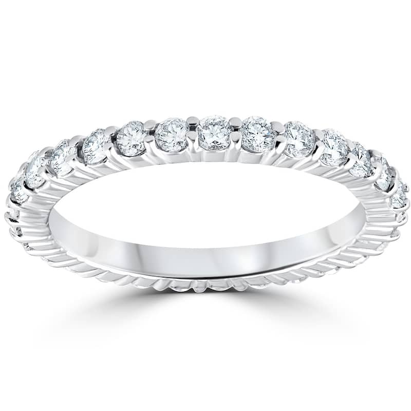 14k White Gold 1 Ct TDW Diamond Eternity Ring Womens Stackable Wedding Engagement Band