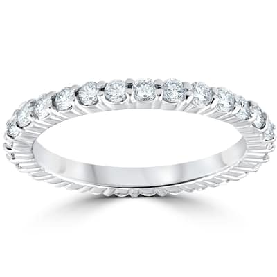 14k White Gold 1 Ct TDW Diamond Eternity Ring Womens Stackable Wedding Engagement Band