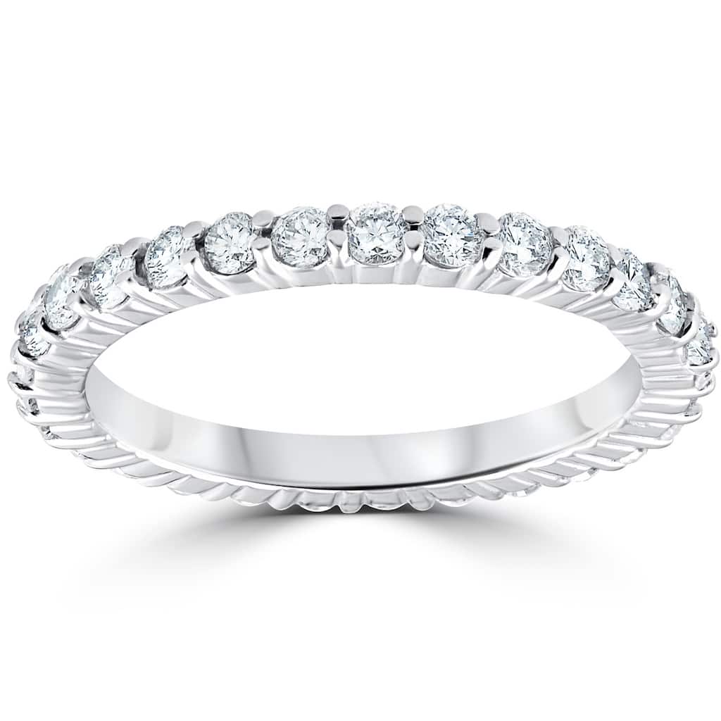 14k White Gold 1 Ct TDW Diamond Eternity Ring Womens Stackable Wedding Engagement Band