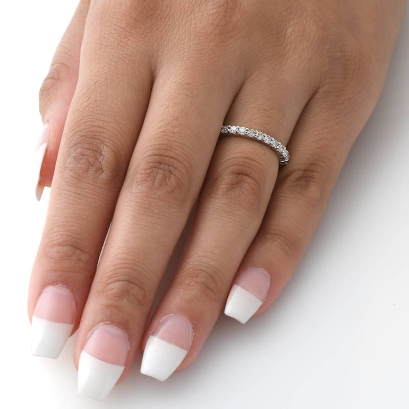 14k White Gold 1 Ct TDW Diamond Eternity Ring Womens Stackable Wedding Engagement Band
