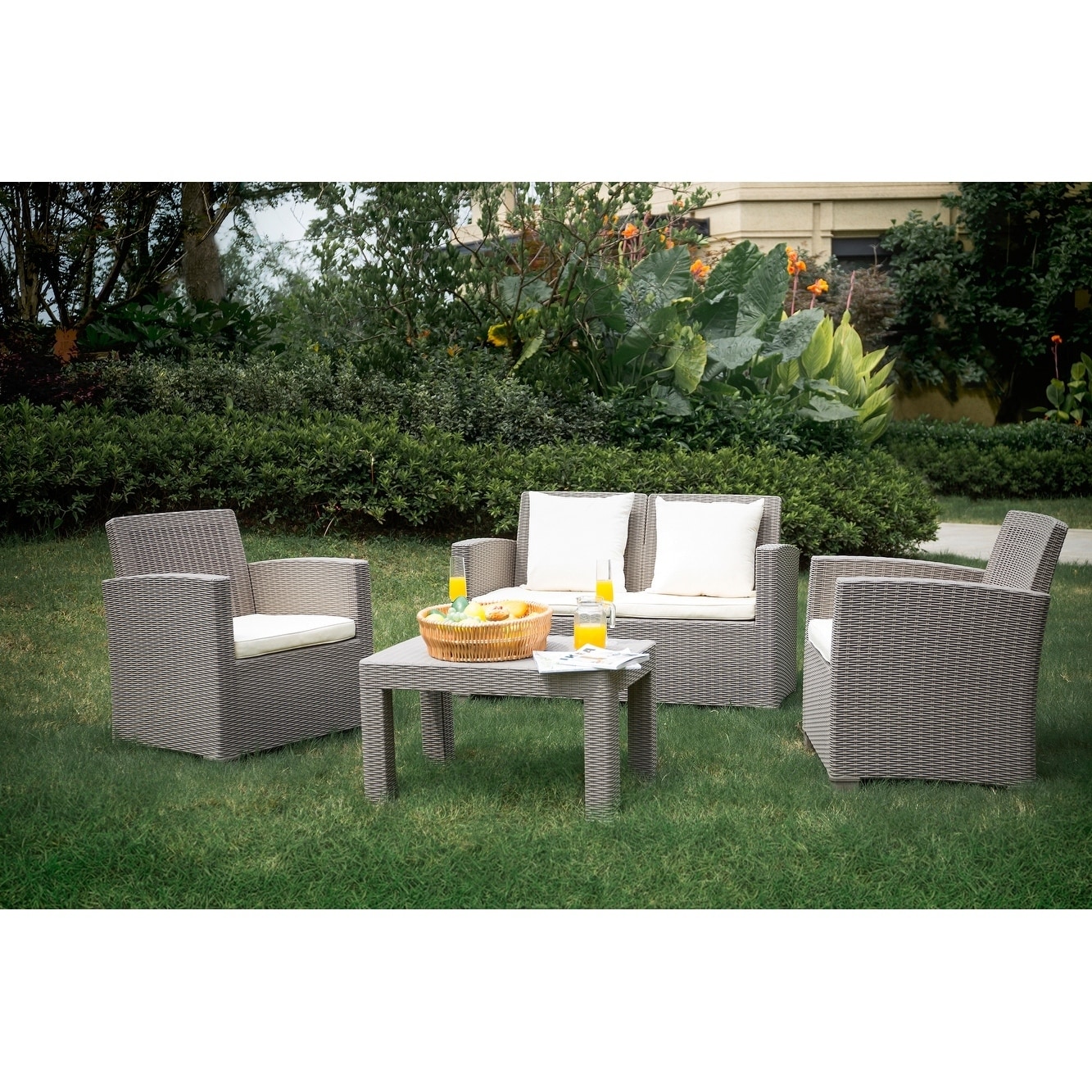 Outdoor 4 Piece Plastic Rattan Wicker Sofa Set By Moda Furnishings Outdoor 4 Piece Plastic Rattan Wicker Sofa Set By Moda Furnishings