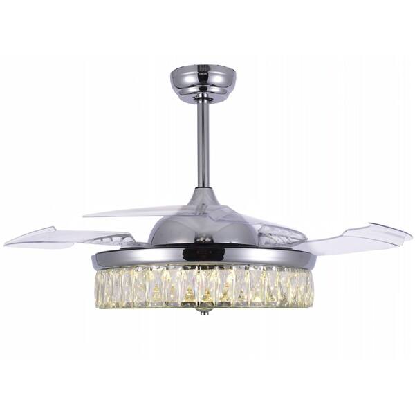 Shop Crystal Retractable Ceiling Fan With Glass Shade Led