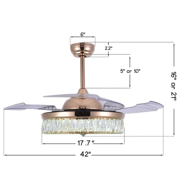 Shop Crystal Retractable Ceiling Fan With Glass Shade Led Light