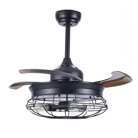 36" Modern Industrial Retractable Ceiling Fan with Cage - 36 Inches