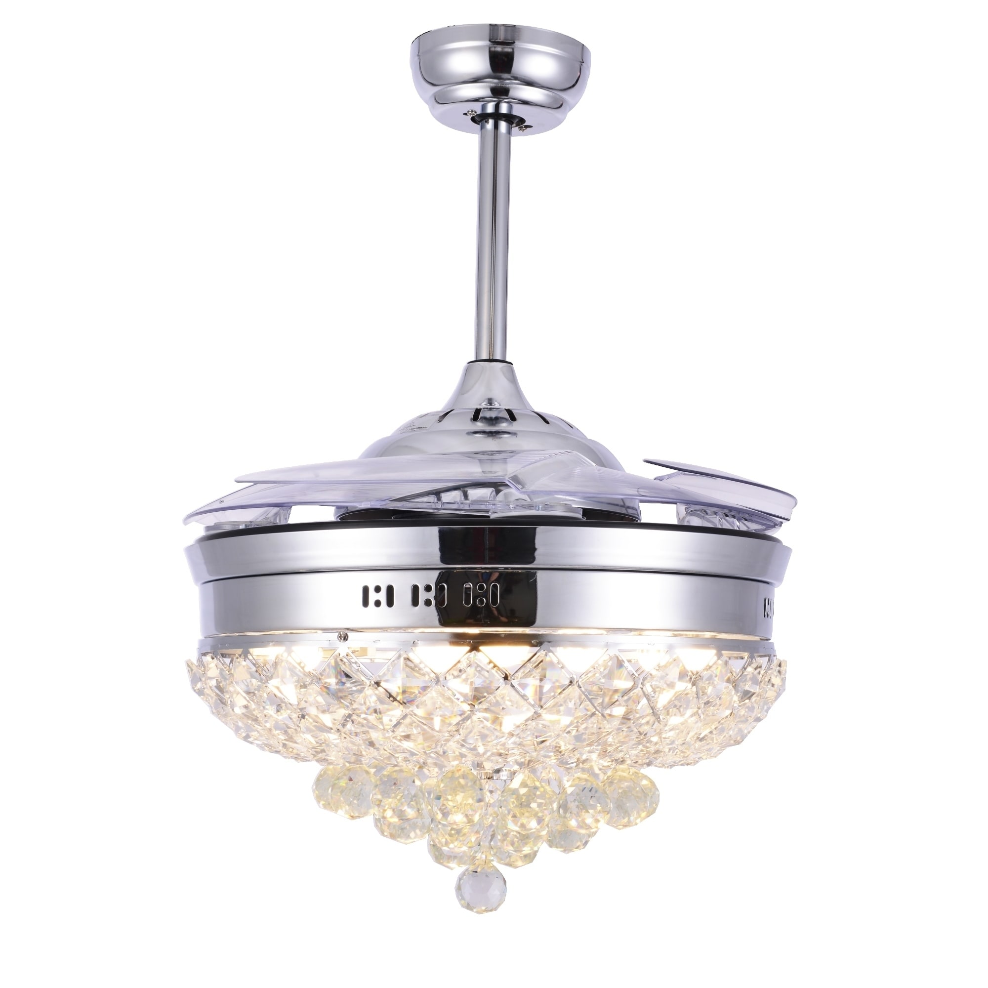 Crystal Ceiling Fan With Retractable Blades Led Light And Remote 42 Inches