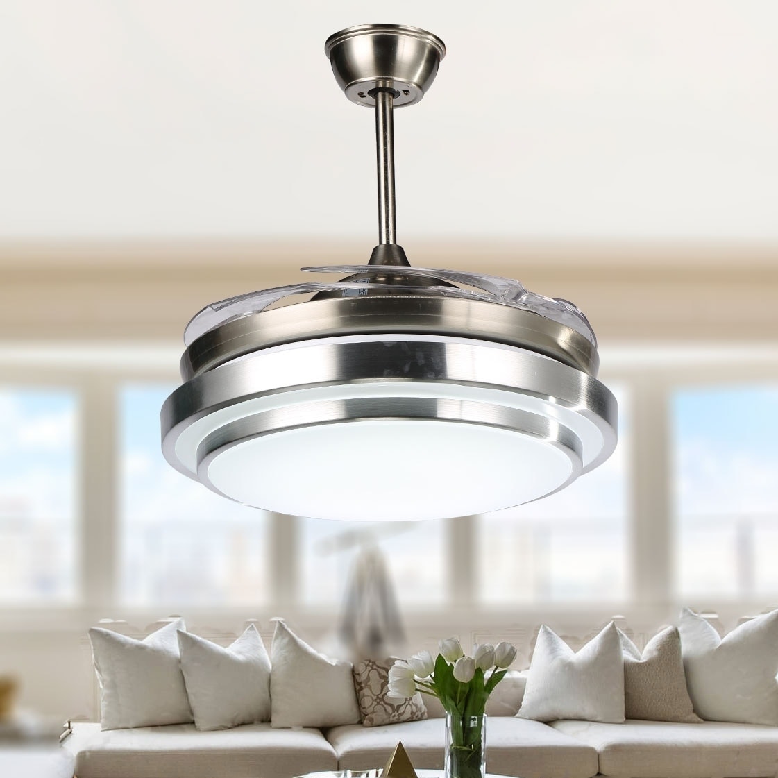 Modern Retractable Metal Led Ceiling Fan With Remote 42 Inches Overstock 29530056