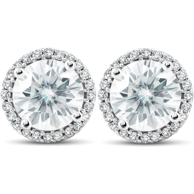 2 1/5 Ct Diamond Halo Moissanite Studs White Gold