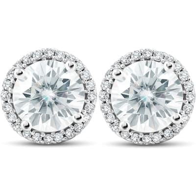 2 1/5 Ct Diamond Halo Moissanite Studs White Gold