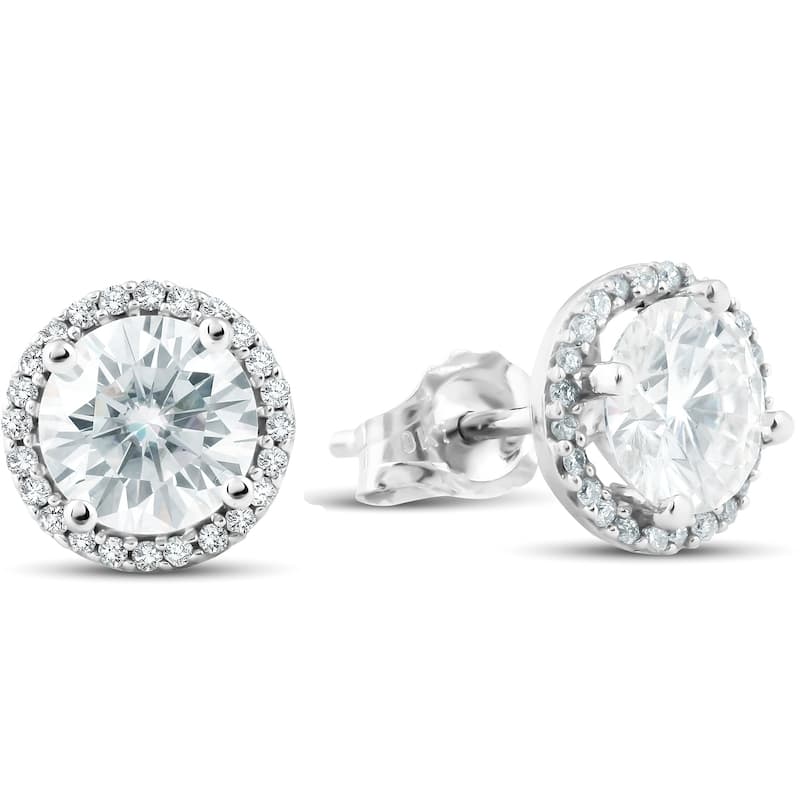 2 1/5 Ct Diamond Halo Moissanite Studs White Gold