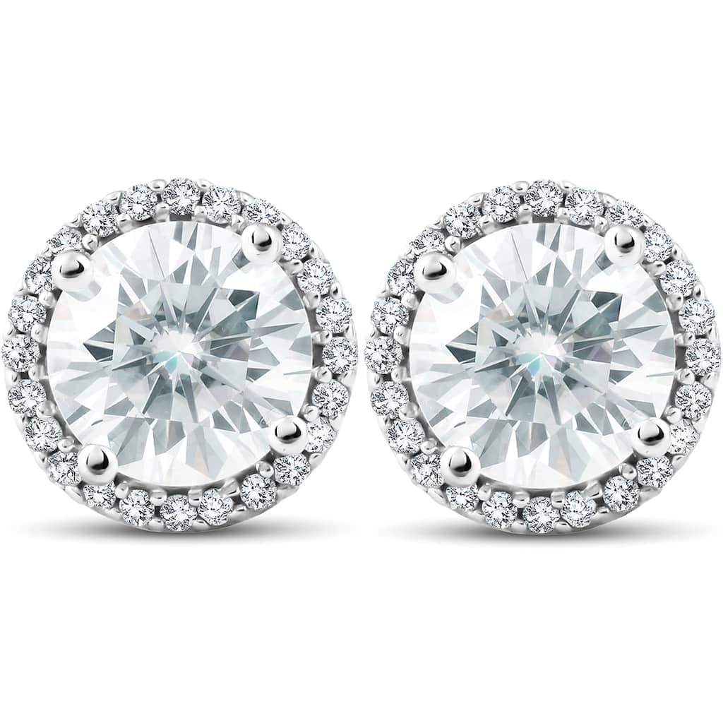 Bliss Diamond 2 1/5 Ct Diamond Halo Moissanite Studs White Gold