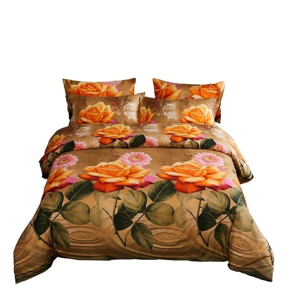 Duvet Cover Set, 6 Pieces Floral Fitted Bedding by Dolce Mela 