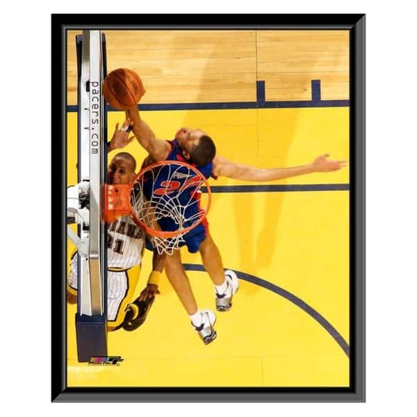 Shop NBA Tayshaun Prince - '03/'04 action (playoff block on Reggie Miller)  Framed Photo - Officially Licensed - Overstock - 29537008