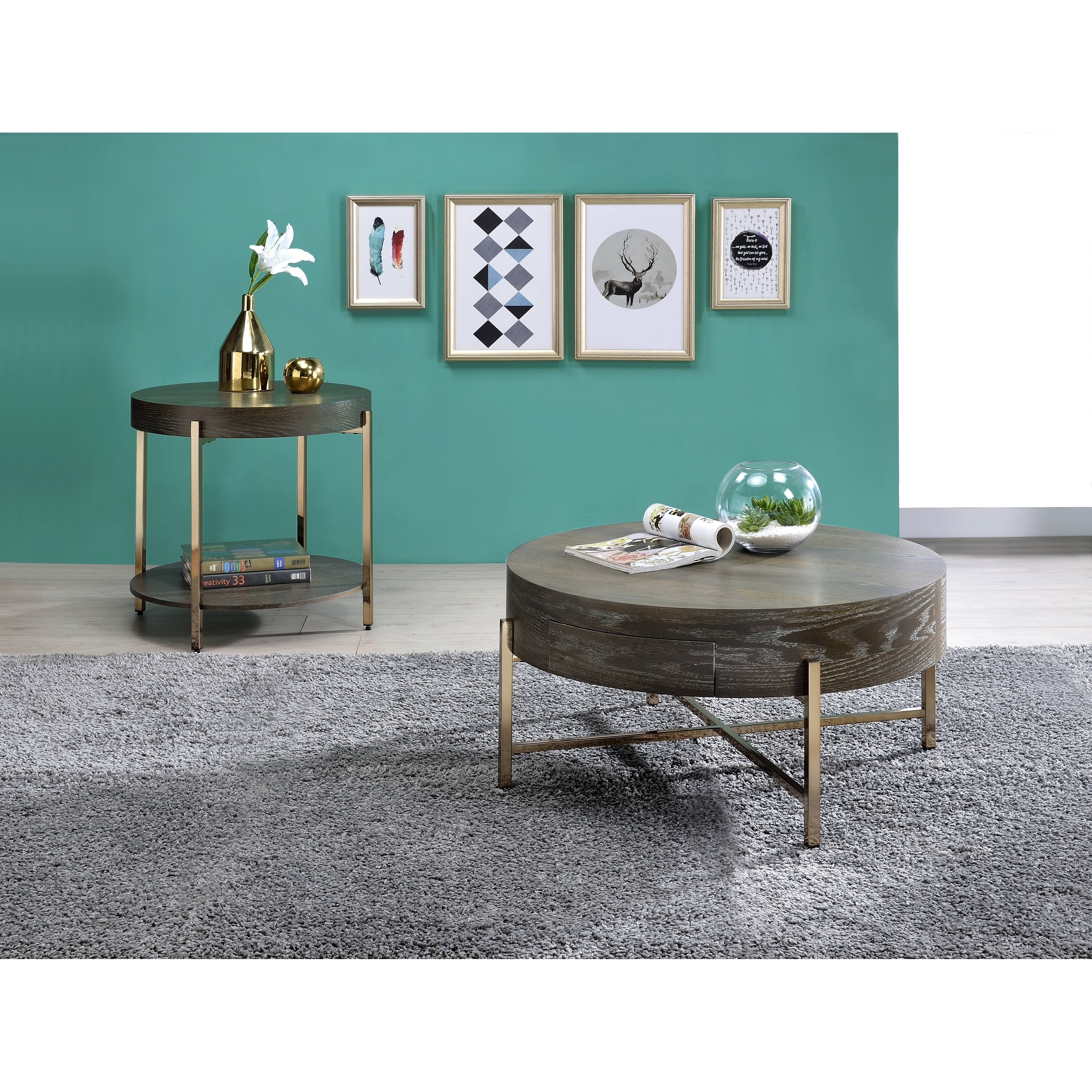 ACME Weyton End Table in & Champagne
