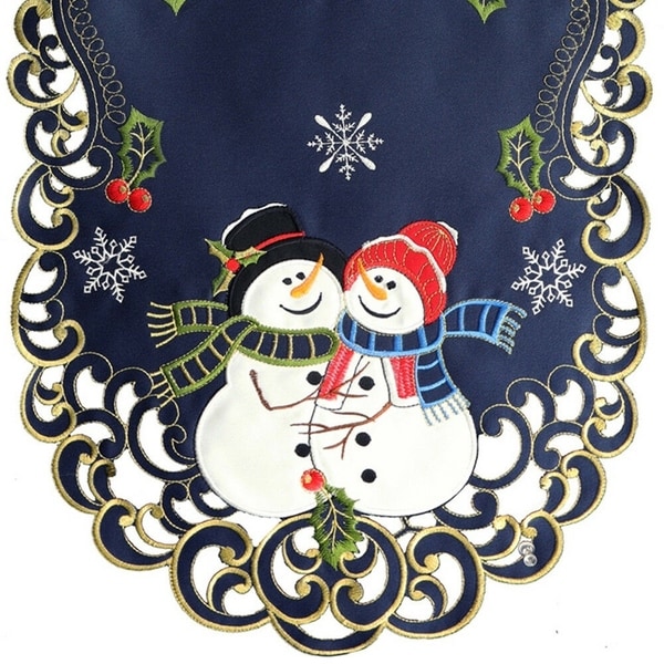 Shop Polyester Snowman Christmas Table Runner Navy Blue ...