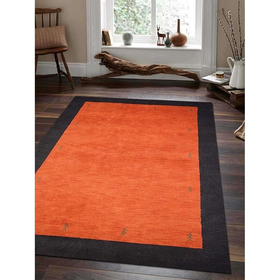 Contemporary Hand Knotted Gabbeh Indian Solid Orange Oriental Area Rug - 8' x 11'