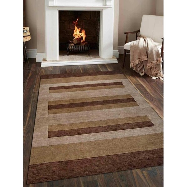 Indian Hand Knotted Gabbeh Modern Striped Carpet Oriental Area Rug