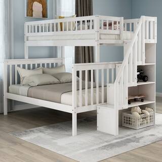 Harper & Bright Designs Twin over Full Stairway Bunk Bed with storage