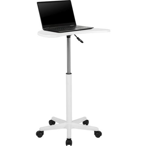 Offex White Sit to Stand Mobile Laptop Computer Desk with Nylon Base