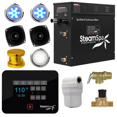 SteamSpa Black Series Bluetooth 7.5kW QuickStart Steam Bath Generator Package in Gold