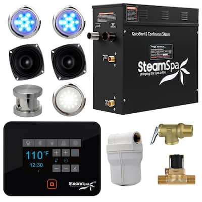 SteamSpa Black Series Bluetooth 9kW QuickStart Steam Bath Generator Package in Brushed Nickel