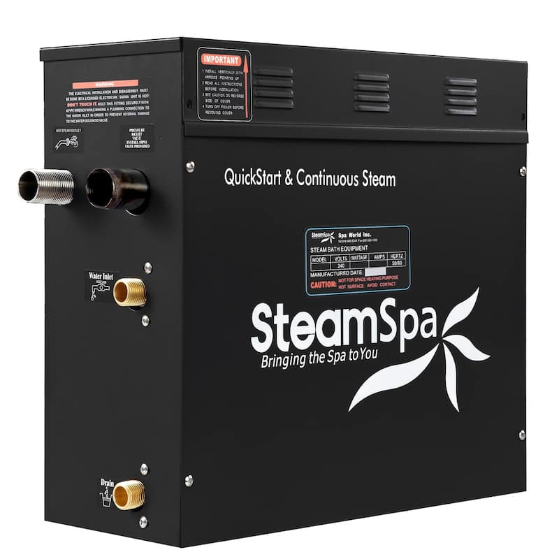 SteamSpa Black Series Bluetooth 7.5kW QuickStart Steam Bath Generator ...