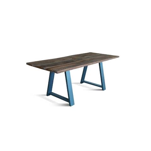 NATURAL-AZ Solid Wood Dining Table - Antique Oak/Blue