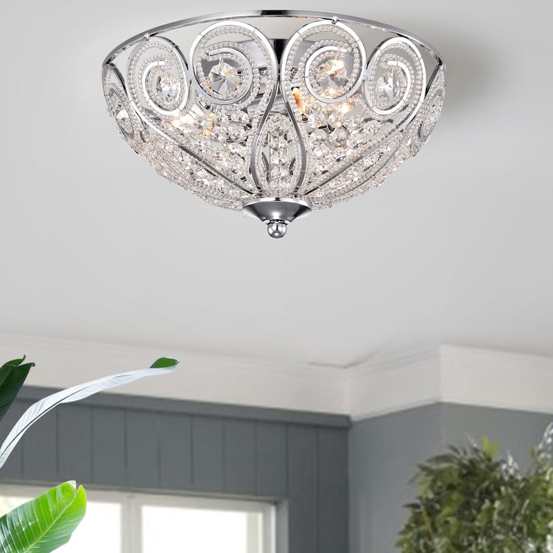 Silver Orchid Gilbert 3-Light Chrome and Crystal Flush Mount with Crystal Bowl Shade