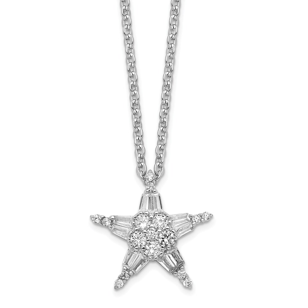 Necklace 16 Inch Sterling Silver Rhodium-plated and Gold-Flashed 7-star With 1.5inch Ext
