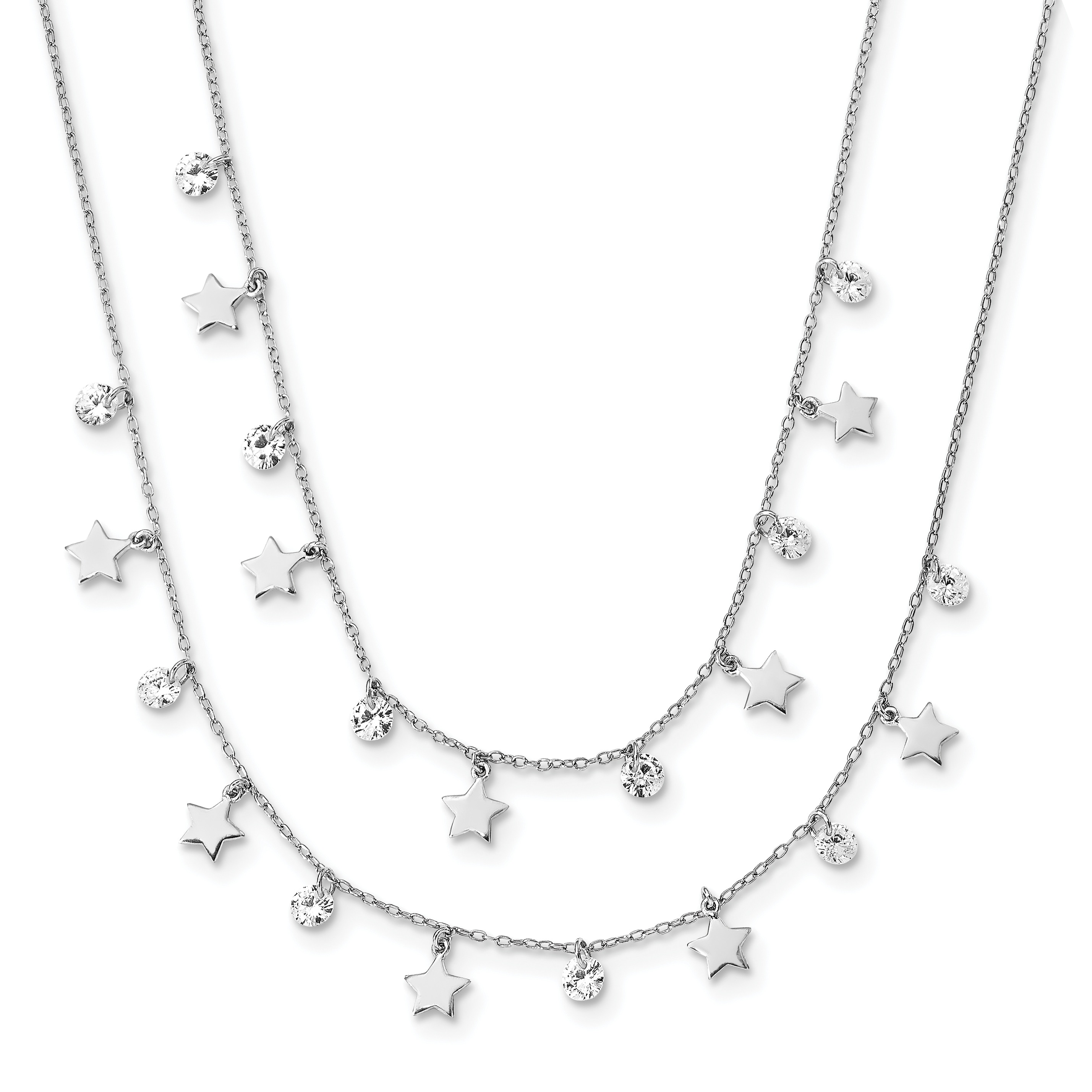 925 Sterling Silver Rhodium-plated Polished CZ 2-Circles Charm Pendant