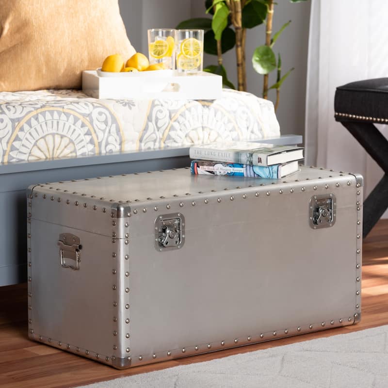 Carbon Loft Rameses French Industrial Silver Metal Storage Trunk
