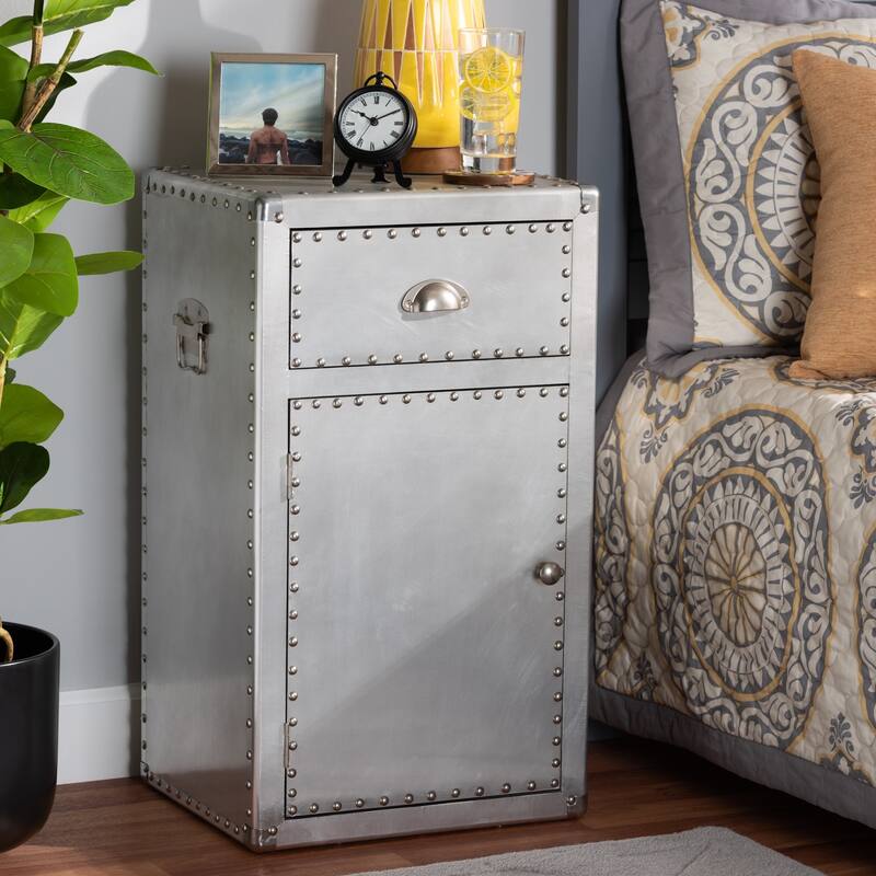 Carbon Loft Rameses French Industrial Silver Metal 1-door Accent Storage Cabinet