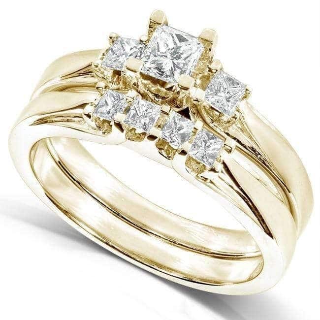 Annello by Kobelli 14k Gold 1/2ct TDW Princess-Cut Diamond 3 Stone Bridal Rings Set - 4.5 - Yellow