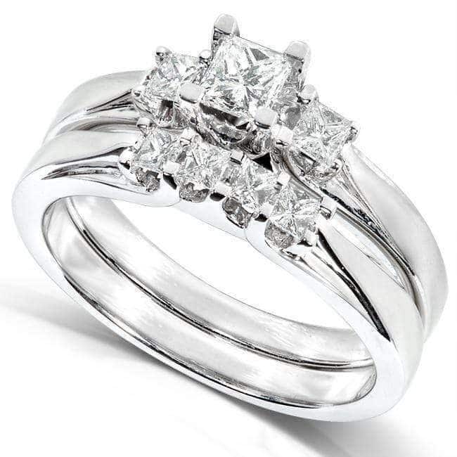 Annello by Kobelli 14k Gold 1/2ct TDW Princess-Cut Diamond 3 Stone Bridal Rings Set - 10 - White