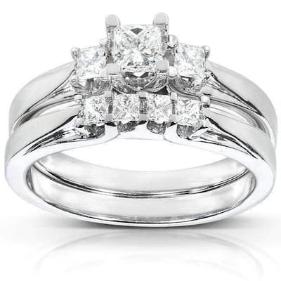 Annello by Kobelli 14k Gold 1/2ct TDW Princess-Cut Diamond 3 Stone Bridal Rings Set