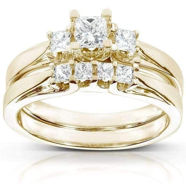 Annello by Kobelli 14k Gold 1/2ct TDW Princess-Cut Diamond 3 Stone Bridal Rings Set