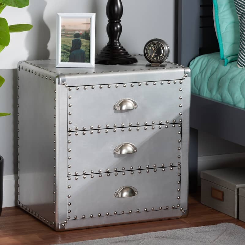 Baxton Studio Armel French Industrial Silver Metal 3-Drawer End Table