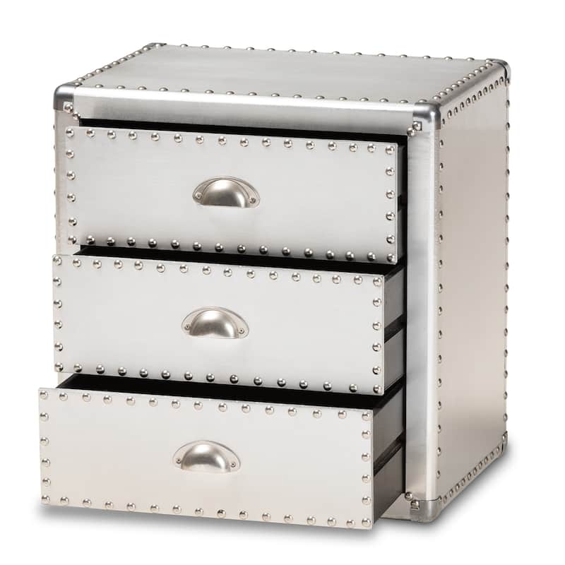 Baxton Studio Armel French Industrial Silver Metal 3-Drawer End Table