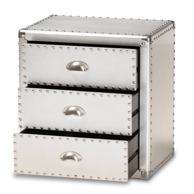 Baxton Studio Armel French Industrial Silver Metal 3-Drawer End Table