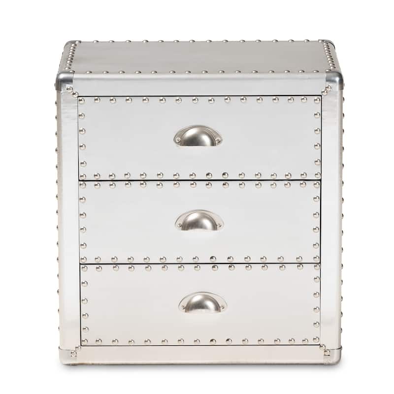 Baxton Studio Armel French Industrial Silver Metal 3-Drawer End Table