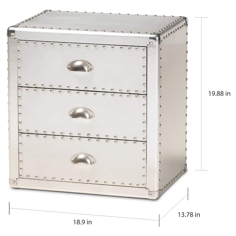 Baxton Studio Armel French Industrial Silver Metal 3-Drawer End Table