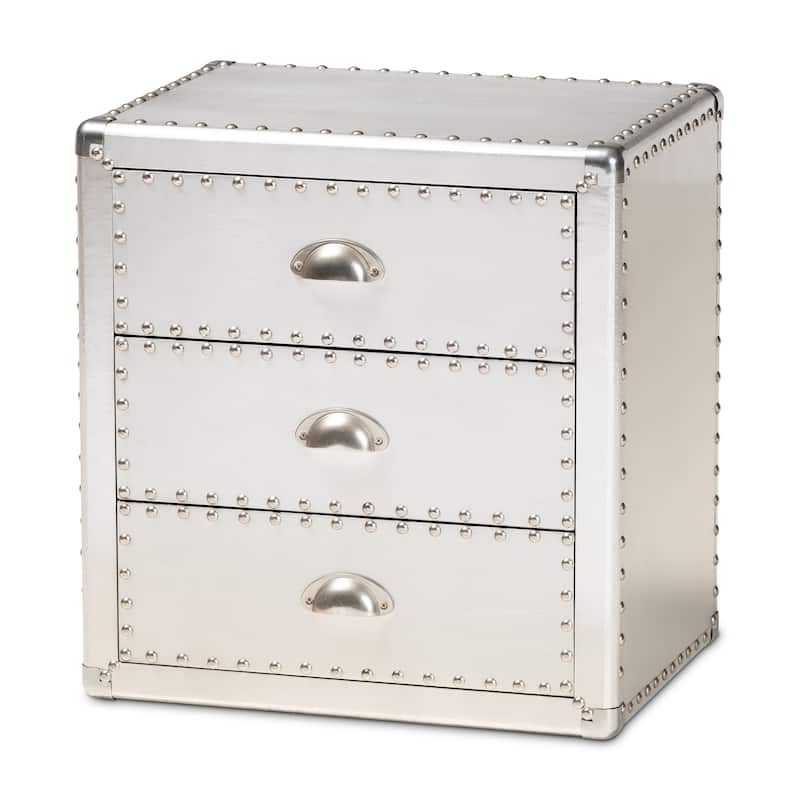 Baxton Studio Armel French Industrial Silver Metal 3-Drawer End Table - Silver - 3-drawer