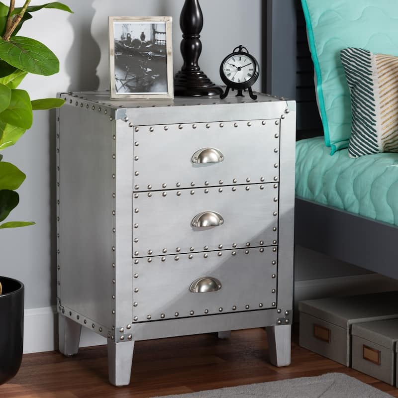 Baxton Studio Claude French Industrial Silver Metal 3-Drawer End Table
