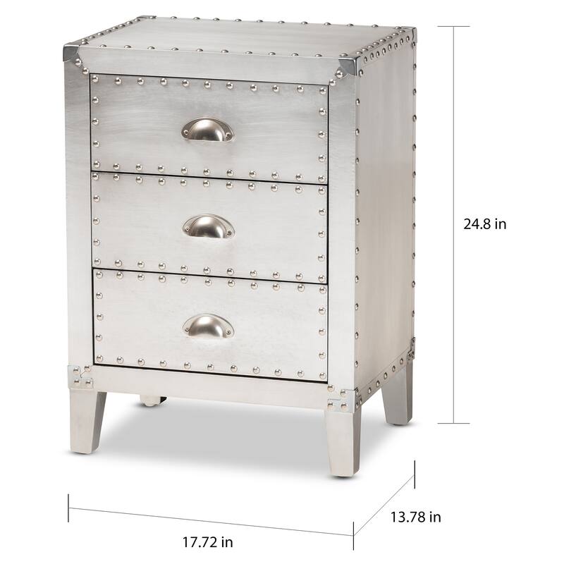 Baxton Studio Claude French Industrial Silver Metal 3-Drawer End Table - Silver - 3-drawer