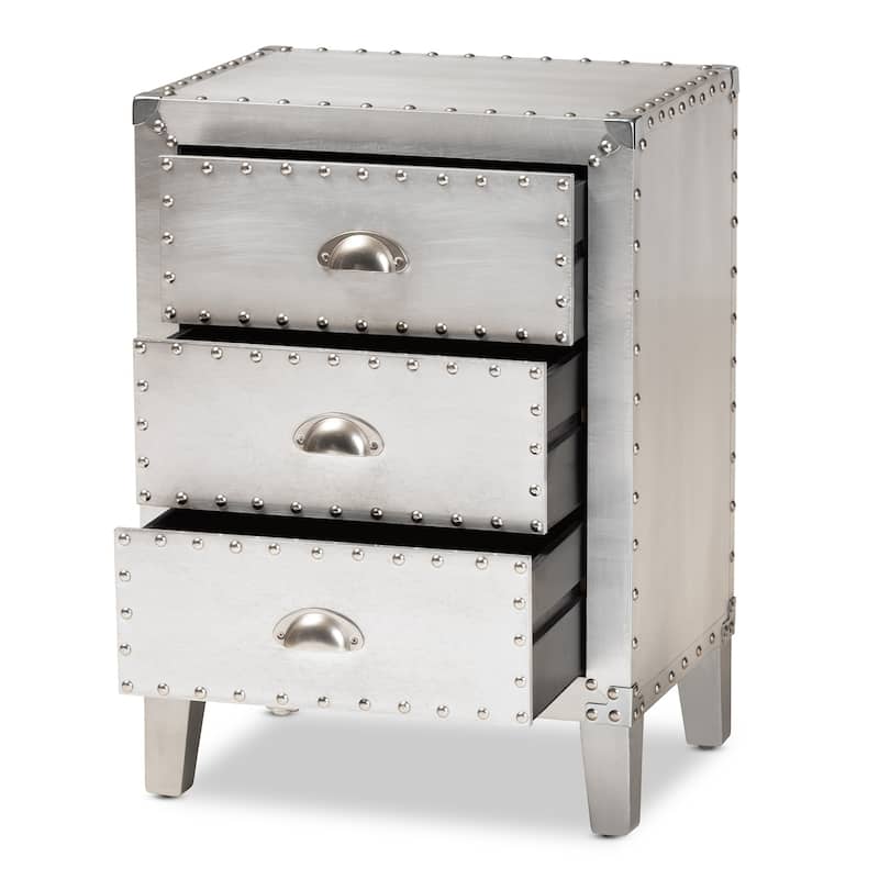 Baxton Studio Claude French Industrial Silver Metal 3-Drawer End Table