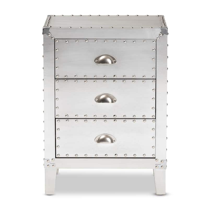 Baxton Studio Claude French Industrial Silver Metal 3-Drawer End Table