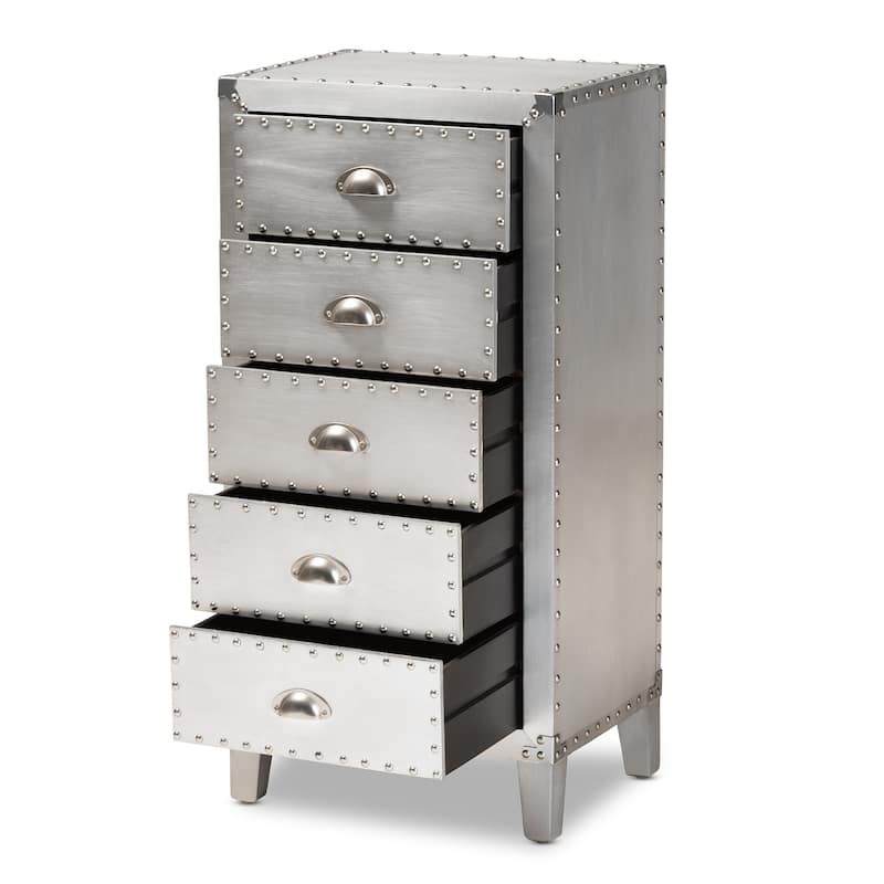 The Gray Barn Blackjack French Industrial Silver 5-drawer Cabinet - N/A - Silver