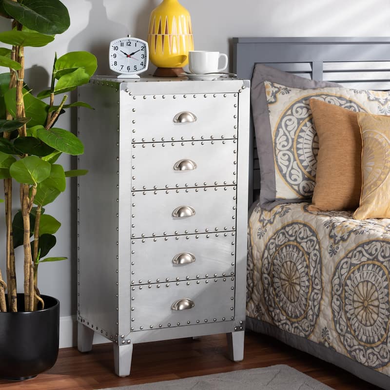 The Gray Barn Blackjack French Industrial Silver 5-drawer Cabinet - N/A
