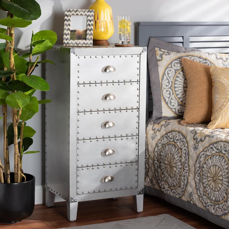 The Gray Barn Blackjack French Industrial Silver 5-drawer Cabinet - N/A