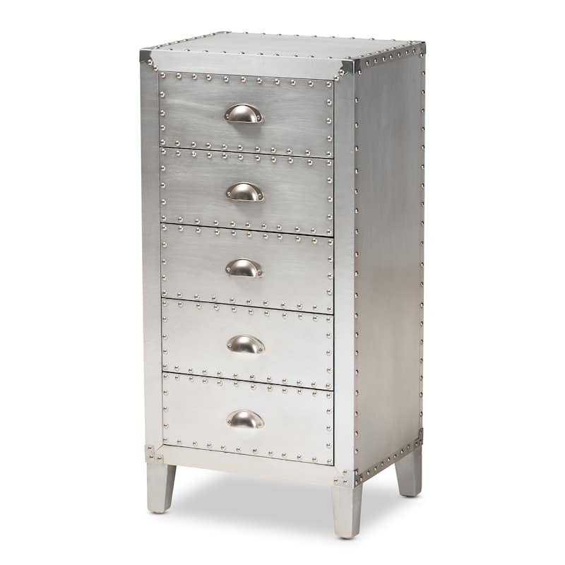 The Gray Barn Blackjack French Industrial Silver 5-drawer Cabinet - N/A